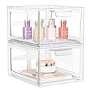 StorMiracle 2 Pack Clear Makeup Organizer and Acrylic Organizers，Plastic Storage Bins with Handles for Vanity, Kitchen Cabinets, Pantry Organization and Storage
