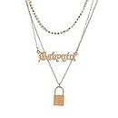 Destiny Jewel's Women Fashion Layered Necklace Set - Stylish Gold Plated Crystal Studded BABYGIRL Lock Pendants Necklace