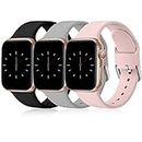 Wepro Pack 3 Straps Compatible with Apple Watch Strap 42mm 44mm 45mm 49mm Women Men, Soft Silicone Strap for iWatch Series 9 8 7 6 5 4 3 2 1 SE Ultra, Black/Grey/Pink
