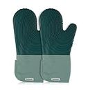 Dorkuova Silicone Oven Mitt Pack,Cotton Lined Gloves, BPA-Free, Long Cooking Mitts and Trivet Mats, Silicone Grilling Gloves for BBQ, 2 Pieces, (Green)