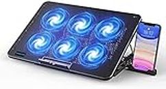 LIANGSTAR Laptop Kühler, 6 Leise Fans Gaming Laptop Cooler Kühlpads, 7 Höhenverstellbar & Handyständer, 2 USB Ports & Einstellbarer Geschwindigkeit, Laptop Lüfter for Notebook Under 17 Zoll (Blue)