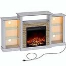 Rolanstar Fireplace TV Stand with LED Lights and Power Outlets, TV Console for 32" 43" 50" 55" 65", Entertainment Center with Adjustable Glass Shelves, White