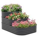 Outsunny 3-Tier Raised Garden Bed Kit, 5.2x3.6x2.7ft Outdoor Galvanized Planter Box with Safety Edging for Vegetables, Flowers, Fruits and Herbs, Dark Grey