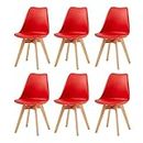 EGGREE 6er Set Esszimmerstühle mit Massivholz Buche Bein SGS Geprüfter,Skandinavisch Design Gepolsterter aus PU-Leder Küchenstuhl Essstühle,Rot