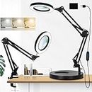 10X Lighted Magnifying Glass with Stand, NUEYiO 2 in 1 Heavy-Duty Metal Base Magnifier Lamp, 2200 Lumens LED Magnifying lamp, Adjustable Arm Magnifying Glass with Light for Close Work Reading Craft