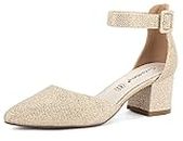 Greatonu Zapatos de Tacón Ancho Suede Modo Clásico con Hebillas Gold para Mujer Tamaño 37 EU