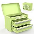 WORKPRO Mini Metal Tool Box with 2 Drawers and Top Storage, Small Tool Chest with PVC Liners and PP Feet Pads, Cold Rolled Steel Toolbox with Magnetic Tab