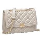 Quilted Crossbody Bags for Women,Kasqo Vegan Leather Clutch Purse with Adjustable Chain Strap Ladies Handbag Shoulder Bag,Off_White