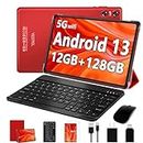 2023 Newest Android 13 Tablet YESTEL 10 inch Tablet with 12GB RAM+128GB ROM,1TB Expand,2.0GHz Octa-Core Processor, IPS HD Display,Support 5G WiFi,GPS,Bluetooth 5.0 with Keyboard,Mouse - Red