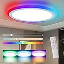 Flush Mount LED Ceiling Light Dimmable with Remote Control, Marfete 13Inch 30W RGB Sidelight Close to Ceiling Light Fixture 3000-6500K, Modern Ultra-thin Round Ceiling Lamp for Bedroom Kids Room Party