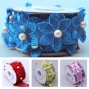 1 Roll Beaded Embroidered Flower Trim Sewing Lace Ribbon Clothing Dress Craft AU