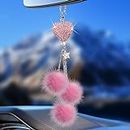 Pink Bling Car Accessories Interior for Women - Girly Crystal Car Rearview Mirror Decor, Cute Car Hanging Ornament Accessories para Carro de Mujer, Rhinestones Diamond Love Heart, [Fuzzy Plush Ball]