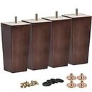 3 inch / 8cm Wooden Furniture Legs, Tchosuz Pack of 4 Mid Century Modern Solid Wood Walnut Pyramid Square DIY Replacement Feet with M8 Hanger Bolts & T-Nuts for Sofa Couch Armchair Bed Recliner Riser