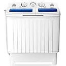 COSTWAY Portable Washing Machine, Twin Tub 20 Lbs Capacity, Washer(12 Lbs) and Spinner(8 Lbs), Durable Design, Timer Control, Compact Laundry Washer for RV, Apartments and Dorms, Blue+White
