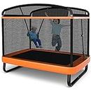 Giantex 6 Ft Kids Trampoline with Swing, Max Load 220lbs, Indoor Small Trampoline for 2 Kids, with Safety Enclosure Net, Built-in Zipper, ASTM Approved Toddler Rectangle Trampoline for 3-8 Year Old