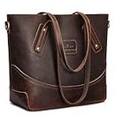 S-ZONE Vintage Genuine Leather Tote Bag for Women Work Shoulder Purse Large