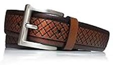 almela - Cinturón de Hombre - Piel legitima - 3,5 cm de ancho - Cuero - Vestir, Jeans, Sport, Shorts, Bermudas, Tejanos - Belts for men´s (Marrón claro, 120)