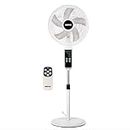 GEEPAS 16’’ Pedestal Fan with Remote Control – 60W Powerful Free-Standing Oscillating Cooling Fan – Height Adjustable, 7.5 Hour Timer - 3-Speed, 5-Blade Air Cooling Floor Fan Home Office, White