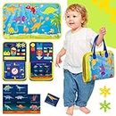 Busy Board, KUPOL Sensory Montessori Toys for 3 Year Old Boys Birthday Gift, Prechool Activities for Learning Fine Motor Skills, Clock, Puzzle, Portable Busy Book for Travel, Dinosaur | Blue