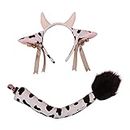 Maxtonser Animal Cow Ears Headdress Tail Set Plush Handmade Costume Set Anime for Halloween Christmas Cosplay Accessories,Cow Hairband Tail