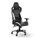 CORSAIR T1 Race Gaming Chair (2023) – Racing-Inspired Design – Comfortable Leatherette Exterior – Steel Construction – 4D Armrests – Black & White