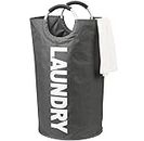 VALAMJI Laundry Bag Foldable Large Collapsible Hamper with Handles Collapsible Tall Clothes Baskets, Washing Bag for Bathroom, Bedrooms, College Dorm Oxford Fabric (Dark Grey - 1PCS)
