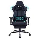 Gaming Chair with Massager Lumbar Support and Retractible Footrest, High Back Ergonomic Racing Style Computer Leather Executive Office Swivel Chairs Adjustable Armrests and Backrest (Black)