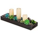 Hanobe Rectangular Long Wood Tray: Rustic Black Wooden Decorative Serving Centerpiece Decor Rectangle with Cutout Handles Narrow Candle Holder Trays for Home Coffee Table Living Room Bathroom