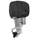 Explore Land Outboard Motor Cover - Waterproof 600D Heavy Duty Boat Engine Hood Covers - Fit for Motor 25-50 HP, Black