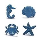 Primst Möbelgriff aus Gusseisen für Schubladen, Retro-Ozean-Stil, Einloch, Sea Horse Starfish Crab und Seashell, für Tür, Kommode, Schrank, 4 Stück (blau)