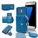 Compatible with Samsung Galaxy S7 Wallet Cover with Crossbody Shoulder Strap and Stand Leather Credit Card Holder Cell Accessories Phone Cover for Glaxay S 7 7s GS7 SM-G930V G930A Women Girls Blue