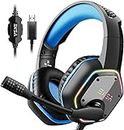 EKSA E1000 PC RGB Gaming Headset 7.1 Surround Sound, PS4 USB Headset with Mic, Gaming Grade 50mm Drivers, Mic/Volume Control, Soft Earmuffs LED Over-Ear Headphones only for PC/PS4 - (E1000B)