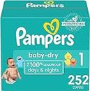 Pampers Baby Dry Diapers - Size 1, One Month Supply (252 Count), Absorbent Disposable Diapers
