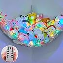 MHJY Toy Hammock Stuffed Animals Toy Storage Net with LED Light Large Corner Hanging Soft Cuddly Plush Mesh Organizer with Remote Control 8 Kinds of Llight Mode for Kids Nursery Bedroom