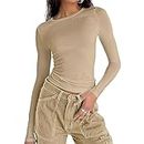 OYIGELZ Women's Basic Long Sleeve Shirt Crop Top Y2K T-Shirt Slim Fit Casual Tee Tops Streetwear(Khaki-a,M)