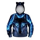 JSJCHENG Unisex Novelty 3D Animal Print Pullover Girl's Hoodie Hooded Sweatshirt(8-11 Years(M),Wolf A)