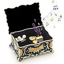 ROSIKING Blue Rectangle Emboss Alloy Metal Music Box Wind Up Antique Jewelry Musical Boxes Christmas Birthday Valentine's Day Gifts Plays Anastasia-Once Upon a December