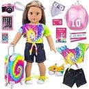 ZITA ELEMENT 22 Pcs 18 inch Girl Doll Suitcase Travel Luggage Accessories Play Set - Girl 18" Doll Travel Carrier Storage, Including Suitcase Camera Cell Phone Shoes ect