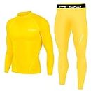 Sports Running Set for Men,Compression Shirt + Pants Skin-Tight Long Sleeves Quick Dry Fitness Tracksuit Gym, Yellow, Medium