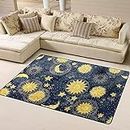 AMBATTERY 150X180cm Alfombra Impresa Sun and Moon Floor Carpet Blue Dining Room Rugs，Carpets For Kitchen Corridor Bathroom，Door Rug