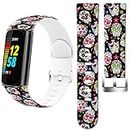 Charge 5 Band Skull Silicone & Cisland Cute Designer Aesthetic Women Pattern Print Fashion Comfortable Slim Compatible with Fitbit Charge 5 Small/Large + Skull Flower Floral
