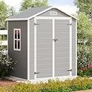 Gizoon Outdoor Resin Storage Shed, 6x4 FT Plastic Garden Shed for Patio Furniture, Lawn Garden Tools, Bike, Outdoor Storage House with Reinforced Floor Double Lockable Doors, All-Weather Colorfast