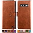 SUANPOT for Samsung Galaxy S10 6.1" with RFID Blocking Leather Wallet case Credit Card Holder,Flip Folio Book Phone case Shockproof Cover Women Men for Samsung S10 case Wallet (Light Brown)