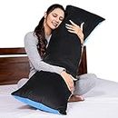 MY ARMOR Microfibre Full Body Long Sleeping Pillow for Pregnancy, 53"x16" Inches, Side Sleeping, Hugging, Cuddling, Relaxing, Washable, Premium Velvet Outer Cover with Zip (Black + Sky Blue)