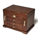 FEECOZ Wooden Jewelry Box for Women, Solid Wood Jewelry Organizer with Mirror and 3-Drawer, Ring,Necklacel,Vintage Style Storage Box with Lock (Dark Brown(lotus pattern)