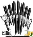 Cuchillos de Cocina Inox - Cuchillos Cocina Profesional (17 piezas con Soporte - Negro)