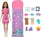 Barbie Doll & Playset with 2 Toy Dog Figures & 10+ Accessories, Puppy Slumber Party with Color-Change Feature, Sleeping Bag, Eye Masks & More, HXN01