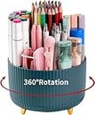 MOOZICO 360 Degree Rotating Desk Organizer, Pencil Pen Stationary Holder Stand for Desk, Plastic Rotating Desk Pen stand with 5 Compartment, Art Supplies,Pencil Cup for Office,School,Home (1, Green)