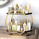 YIWANFW Makeup Organizer for Vanity, Black Gold Perfume Organizer for Dresser- 2 Tier Skincare Organizers Bathroom Countertop Organizer, Make Up Counter Shelf Perfume Holder Rack Cosmetic Display Tray