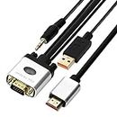 Storite 1.5M VGA to HDMI with Power and Audio Compatible with Metal Connector, VGA to HDMI Cable- Unidirectional for Computer, Desktop Monitor, Projector, HDTV LCD/LED TV - Grey